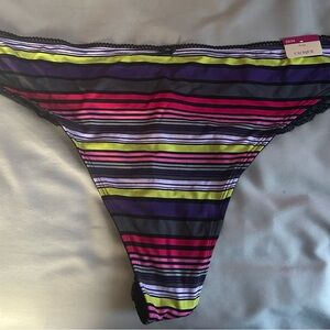 Cacique Black Lace and Striped Thong 22/24